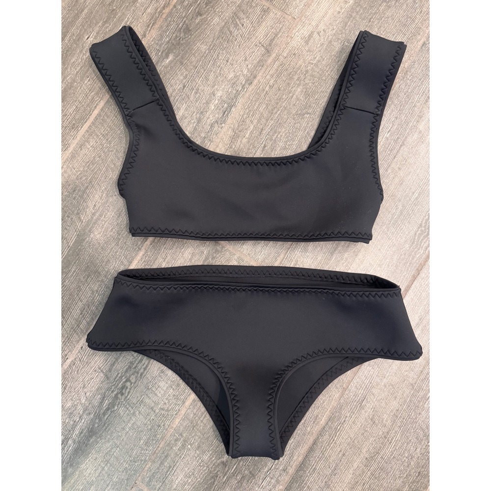 Seea Naya Bikini Set Black Square Neck Top Mid Rise Bottom Surf Swimsuit Size M